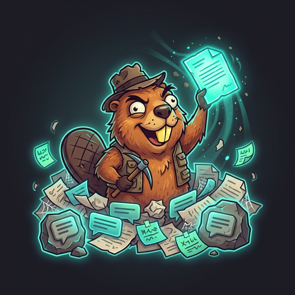 Archaeologist beaver digging through documents