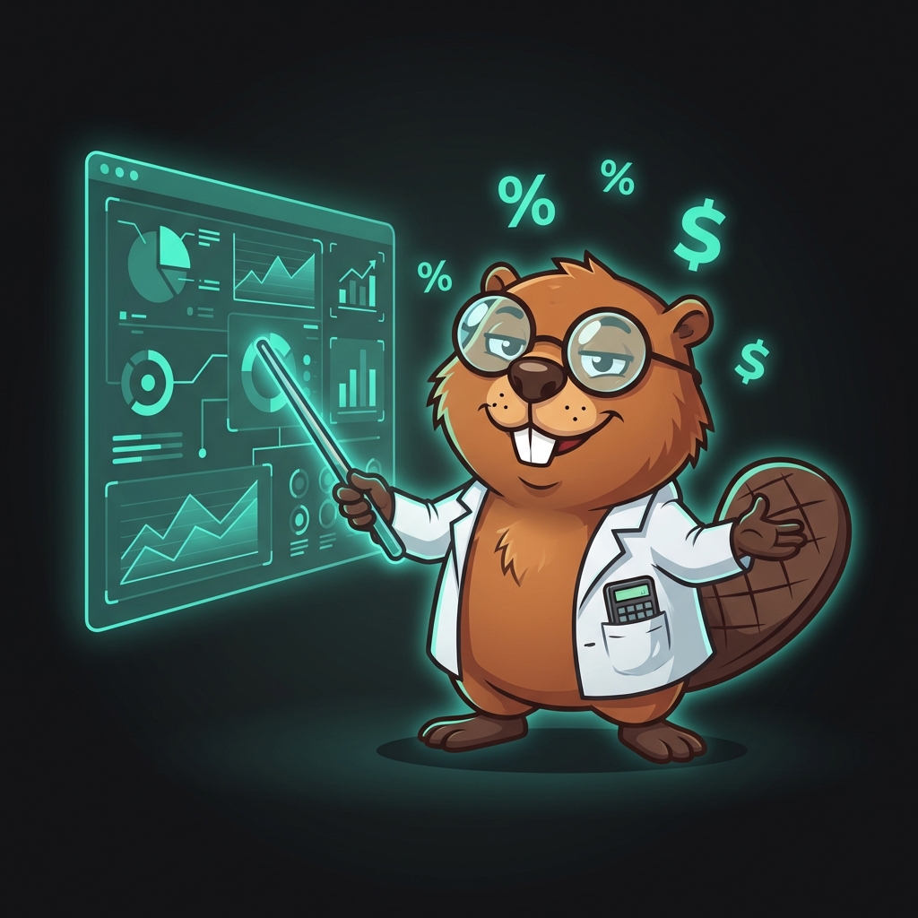 Data scientist beaver presenting charts